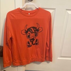 Orange Kids Long Sleeve Shirt with Cow Print
